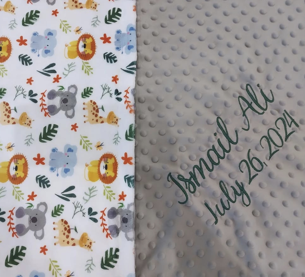 Personalized Safari Theme Baby Blanket – Custom Embroidered Name Blanket for Boys and Girls