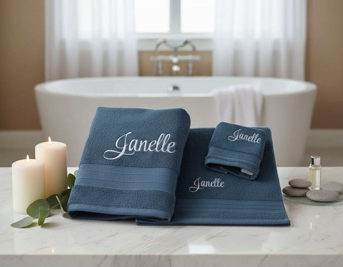 Personalized Towel Set – Custom Embroidered Bath, Hand & Wash Towels | Monogrammed Luxury Gift for Home, Wedding & Spa