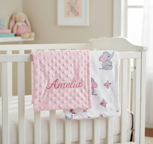 Pink Baby Elephant Minky Blanket - Size 30"X40"