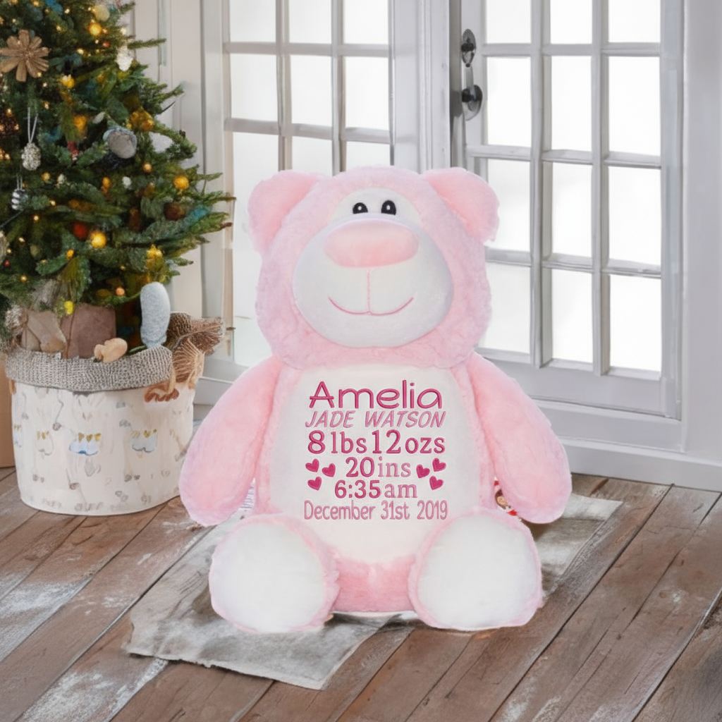 Personalized Pink Bear with Embroidered Name – Custom Stuffed Animal Gift for Baby Girl, Kids & Nursery Décor