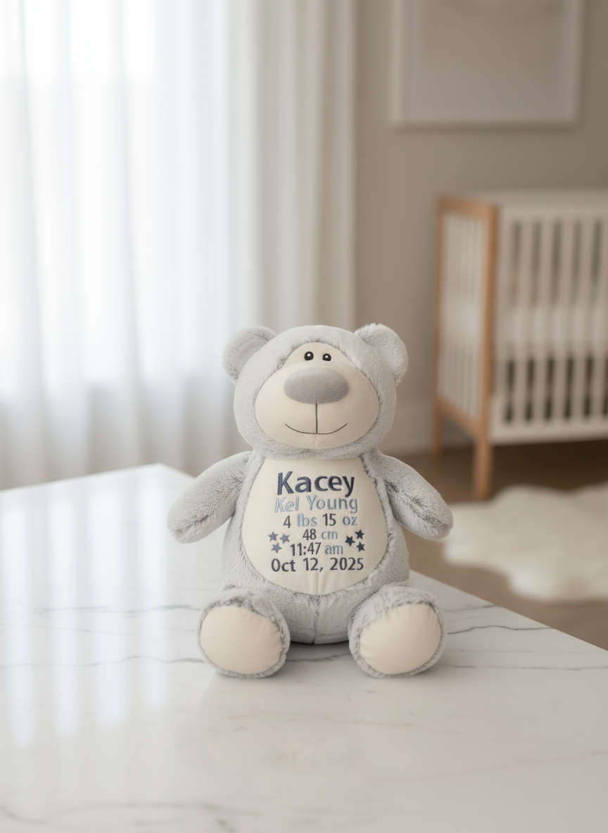Personalized Teddy Bear with Embroidered Name – Custom Stuffed Animal Gift for Baby, Kids & Nursery Décor | Multiple Design Options