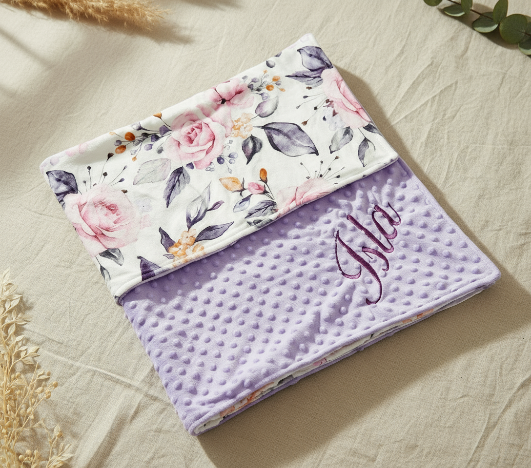 Floral Minky Blanket in Lilac - Size 30"X40"