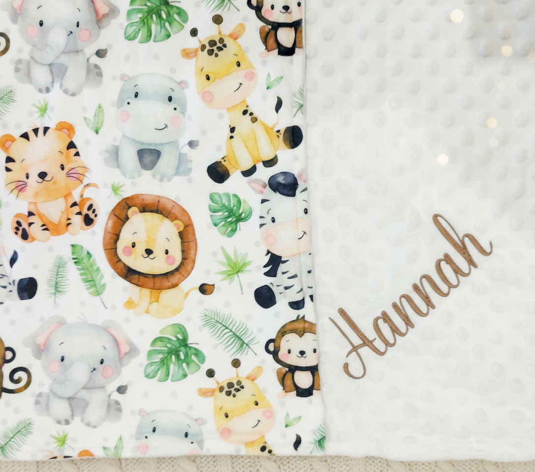 Safari Animal Minky Blanket - Size 30"X40"