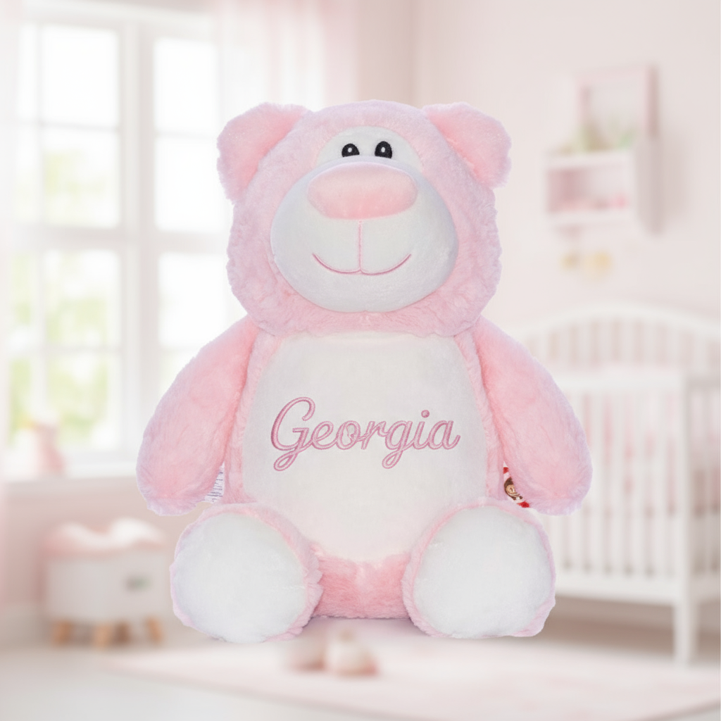 Personalized Pink Bear with Embroidered Name – Custom Stuffed Animal Gift for Baby Girl, Kids & Nursery Décor