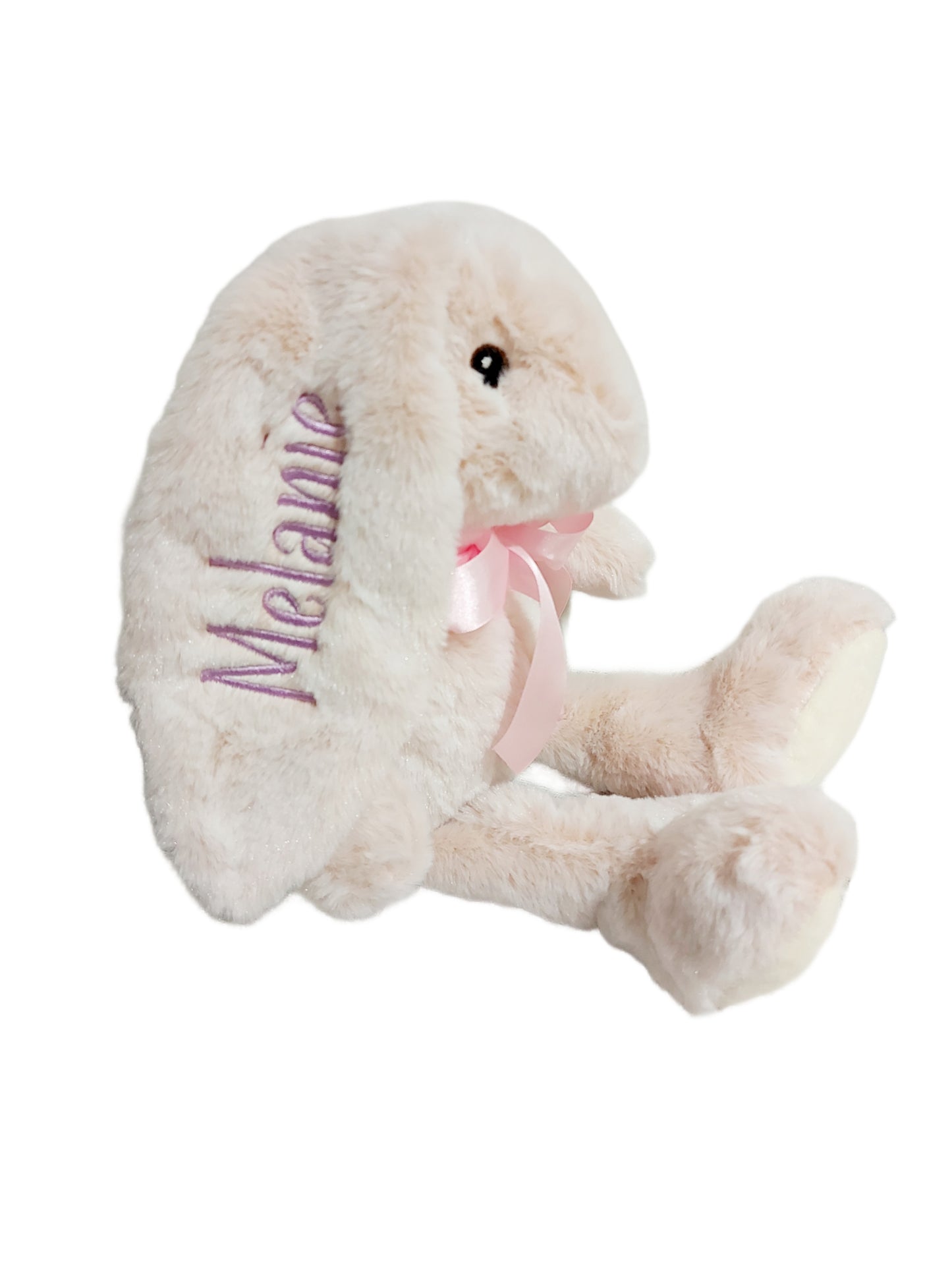Personalized Embroidered Bunny Plush - Beige & Pink - 10" Custom Baby Gift