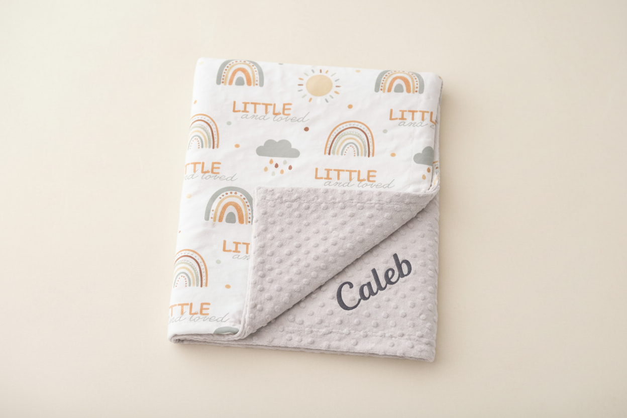 Personalized Baby Blanket with Name – Little & Loved Rainbow Theme | Gender Neutral Newborn Gift | Baby Gift Canada
