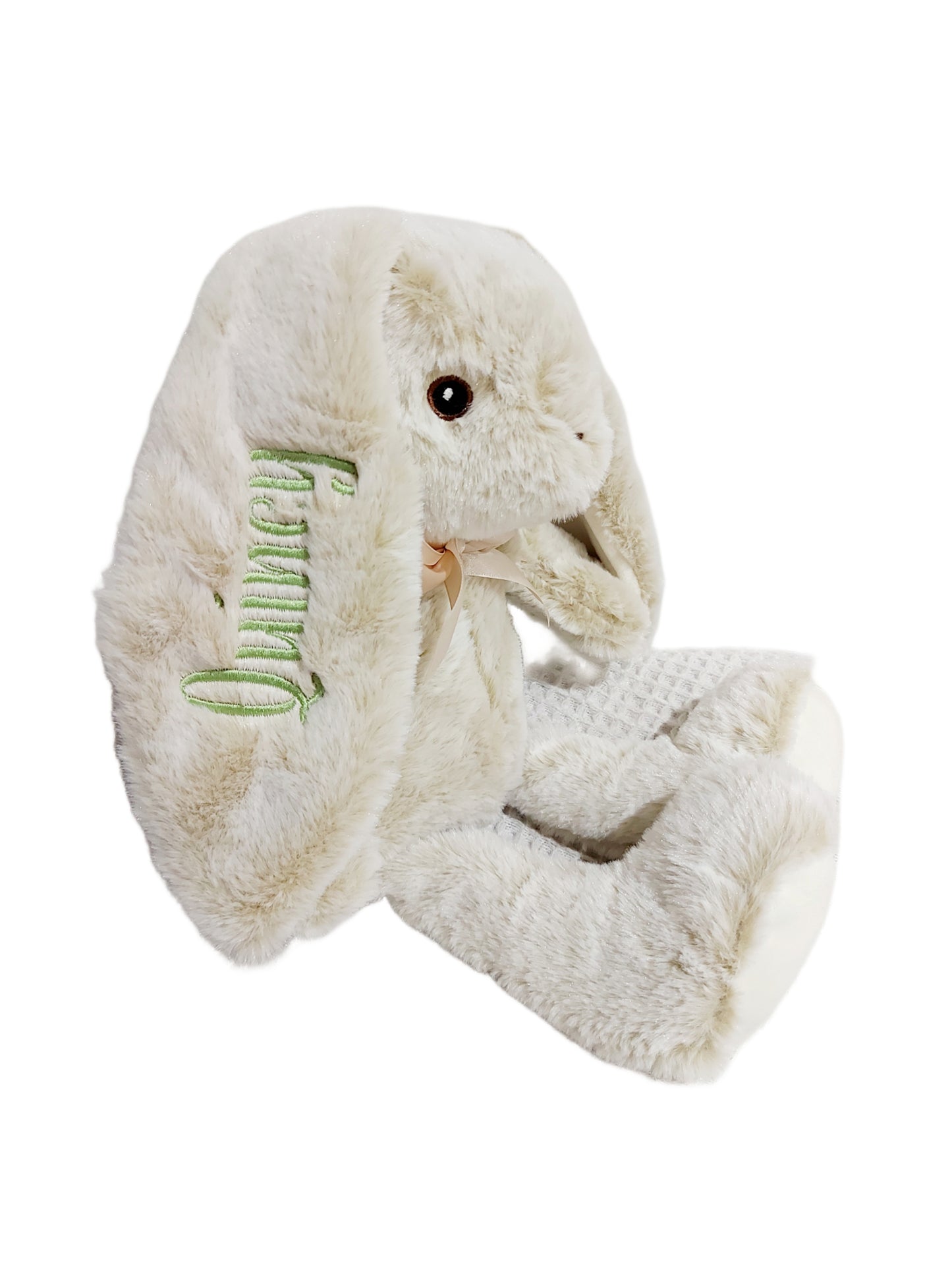 Personalized Embroidered Bunny Plush - Beige & Pink - 10" Custom Baby Gift