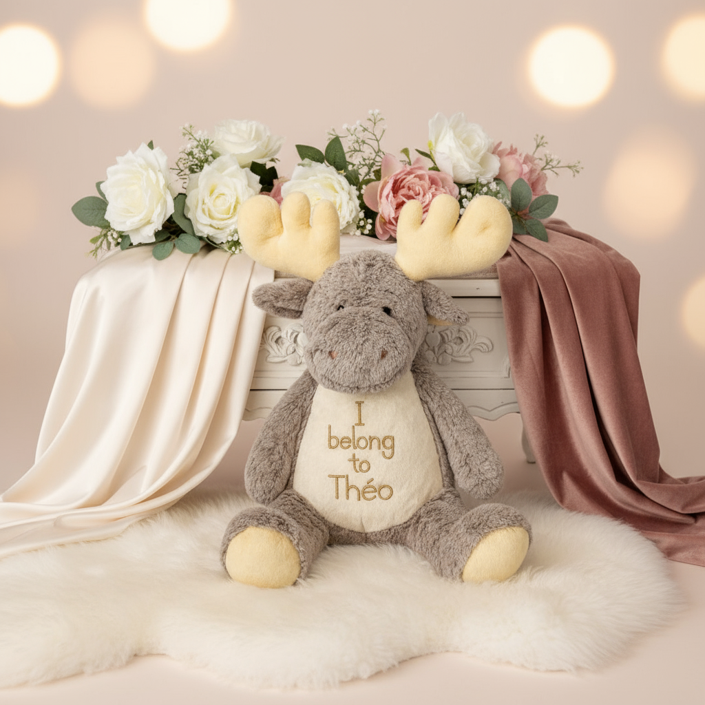 Custom “I Belong To” Moose Plush – Personalized Gift - Size 16"