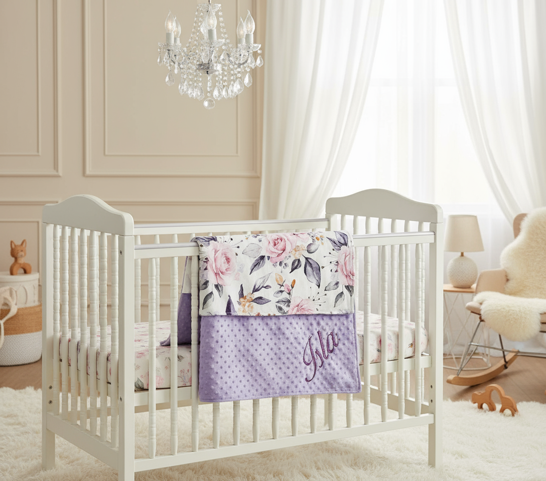 Floral Minky Blanket in Lilac - Size 30"X40"