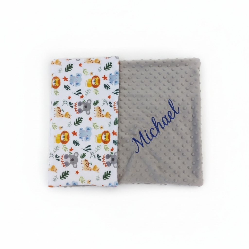Personalized Safari Theme Baby Blanket – Custom Embroidered Name Blanket for Boys and Girls