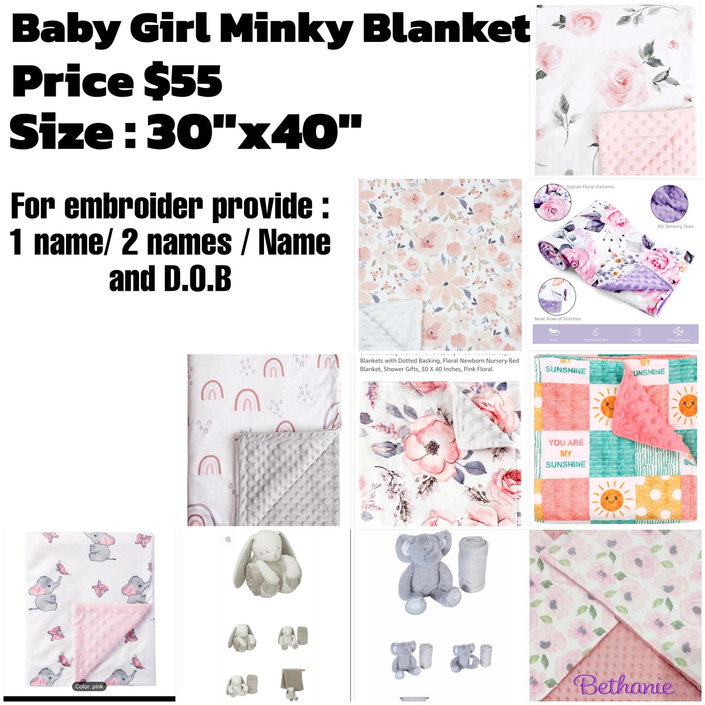 PERSONALIZED BABY GIFTS : BLANKETS / STUFFED ANIMALS