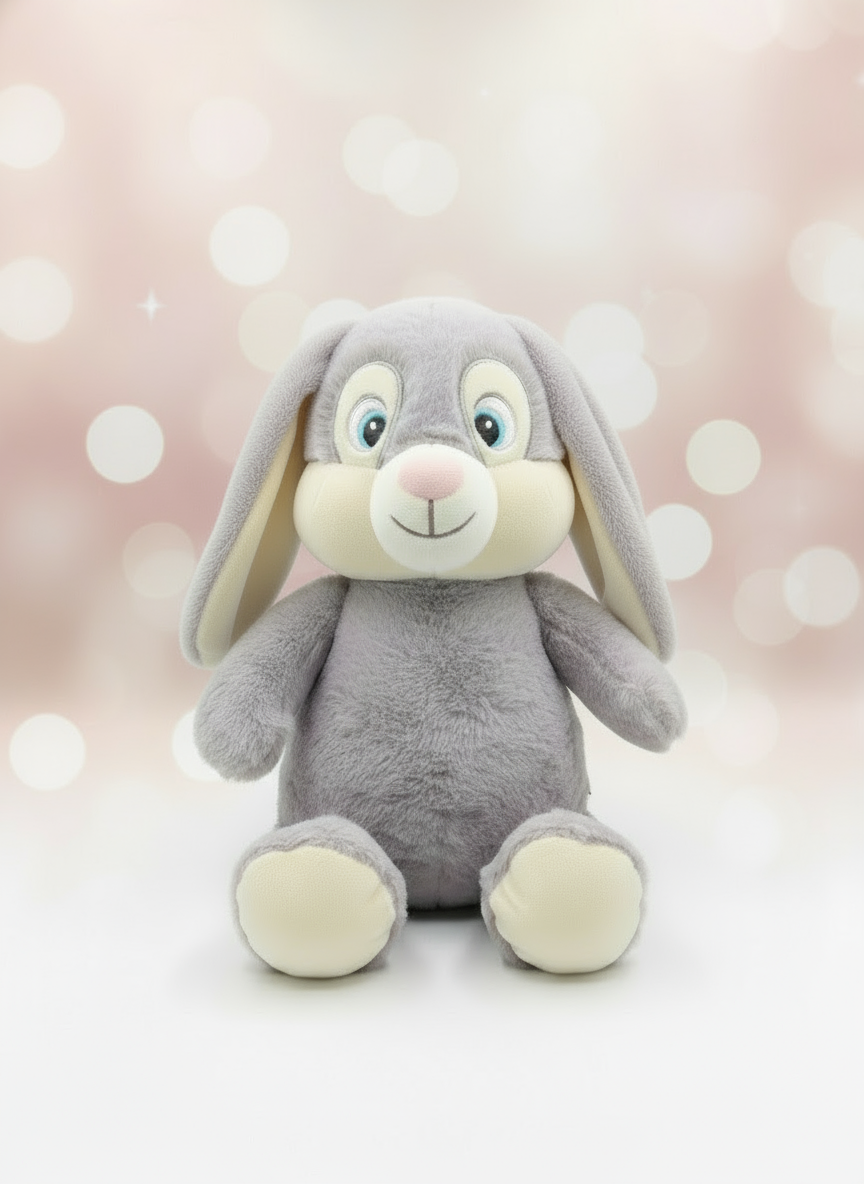 Grey Bunny with Ear Name Embroidery – Newborn & Baby Gift Boy/Girl  - 12" sitting