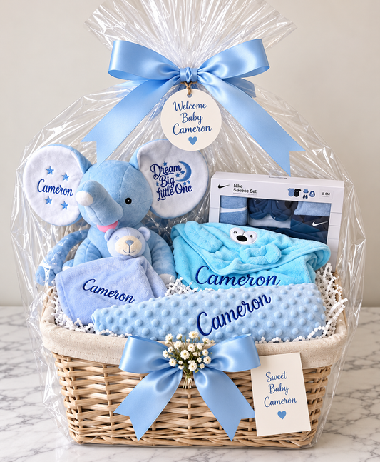 Personalized Baby Gift Basket | Custom Baby Shower Gift | Baby Boy, Baby Girl or Gender Neutral Gift Box