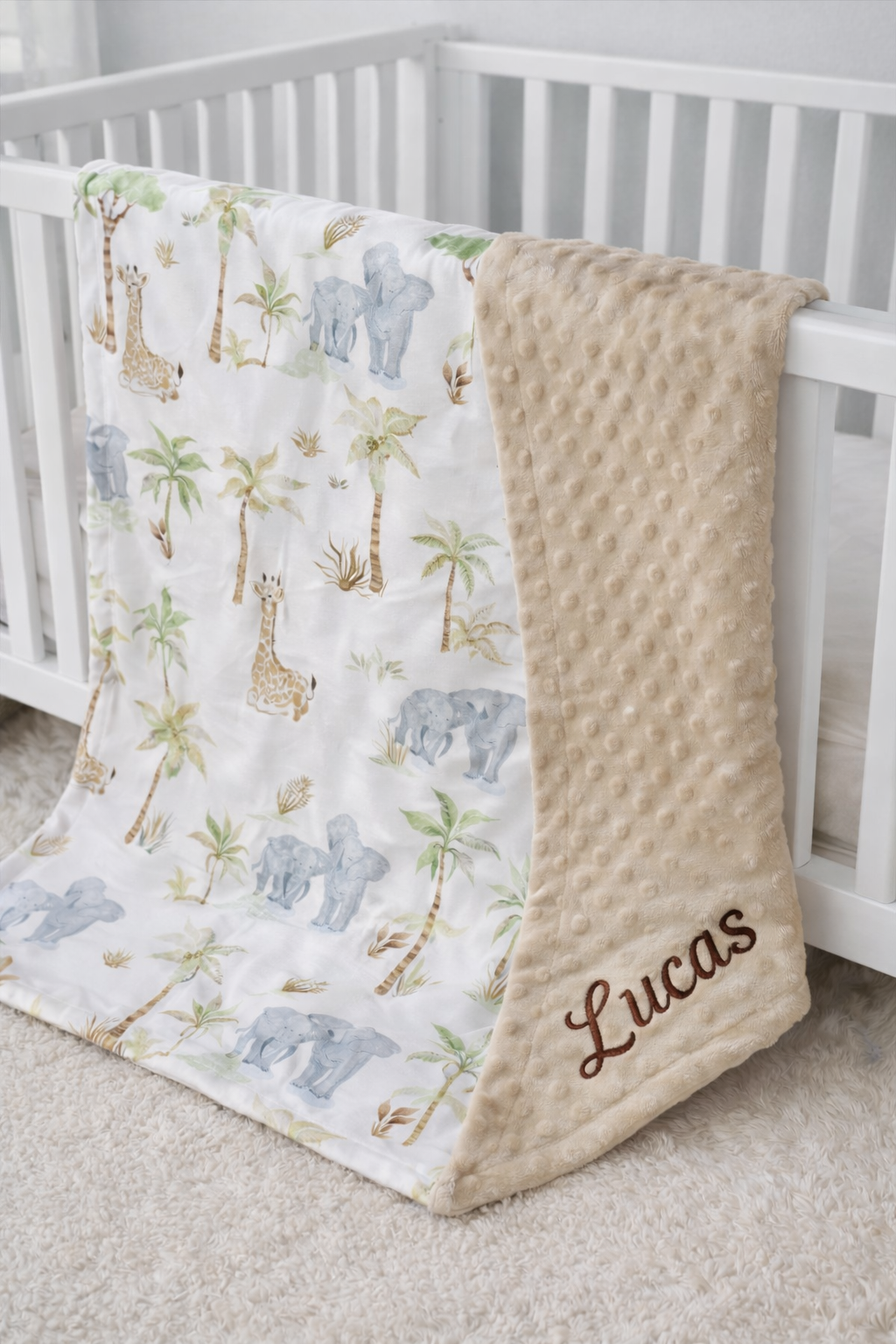 Personalized Baby Blanket with Name – Safari Jungle Theme | Custom Newborn Gift | Baby Gift Canada
