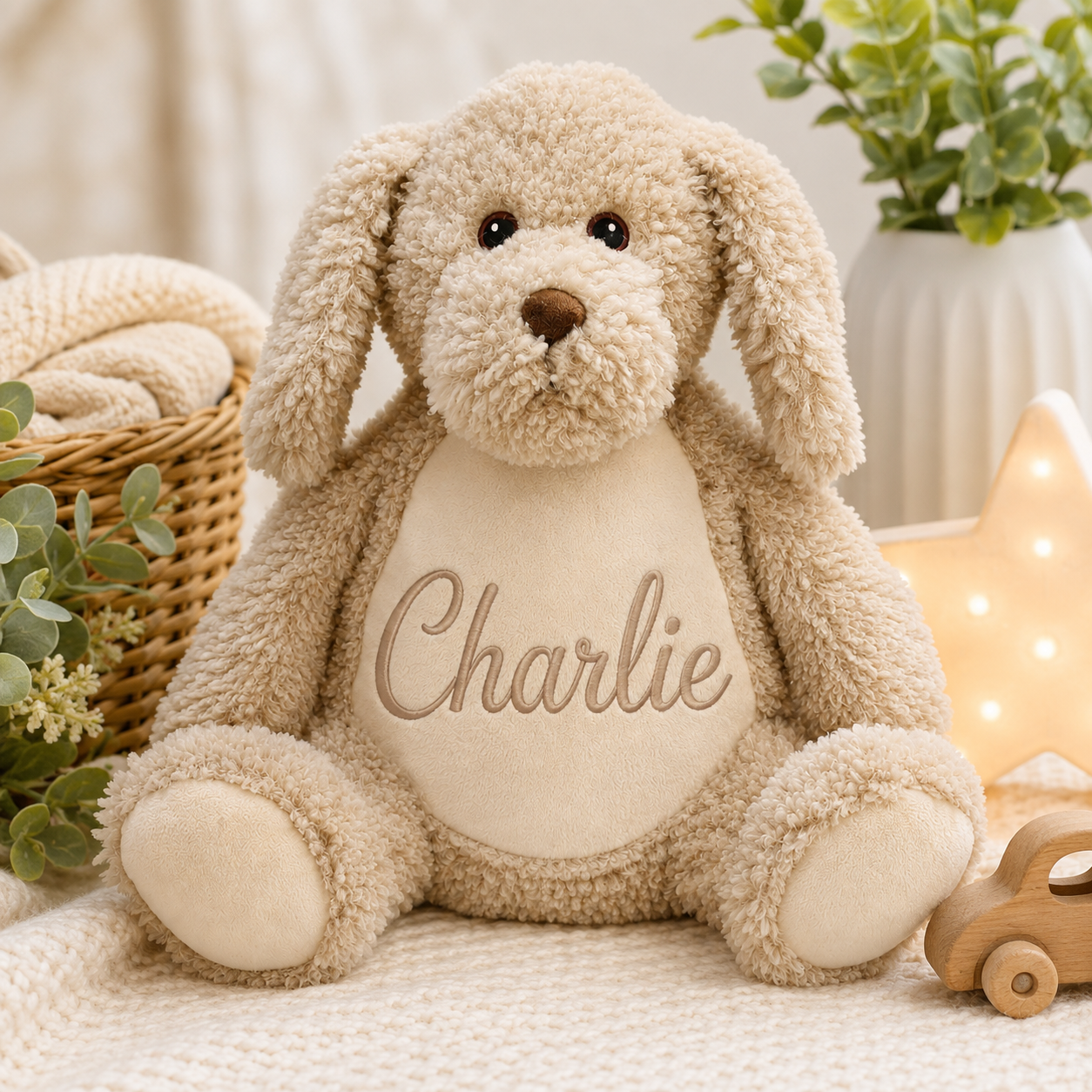 Personalized Dog Stuffed Animal – Custom Name or Birth Stats Plush | Baby Shower, Newborn & Keepsake Gift