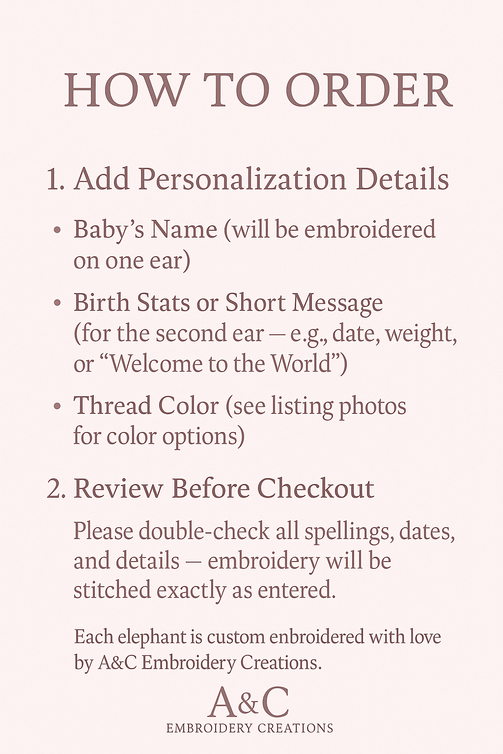 Personalized Pink Elephant with Birth Stats – Custom Embroidered Baby Girl Keepsake Gift