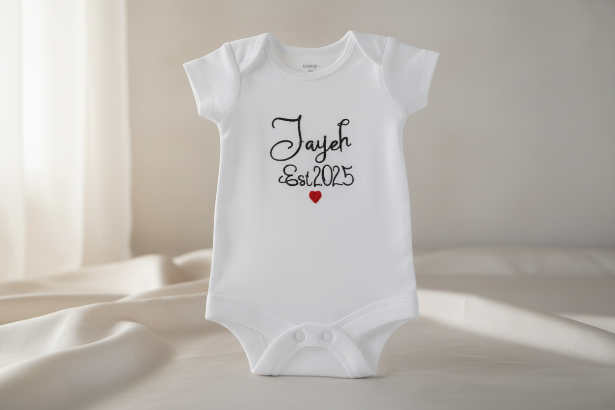 Personalized Baby Onesie | Custom Name & Date Embroidery