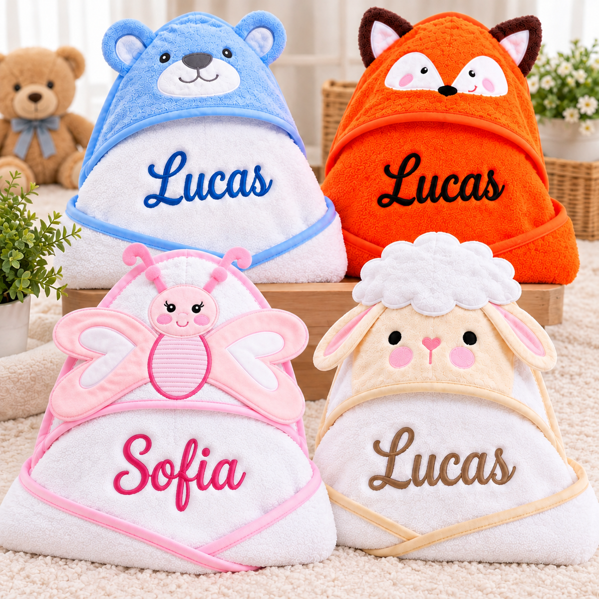 Personalized 100% Organic Cotton Baby Hooded Towel – Custom Embroidered Name | Baby Shower & Newborn Gift