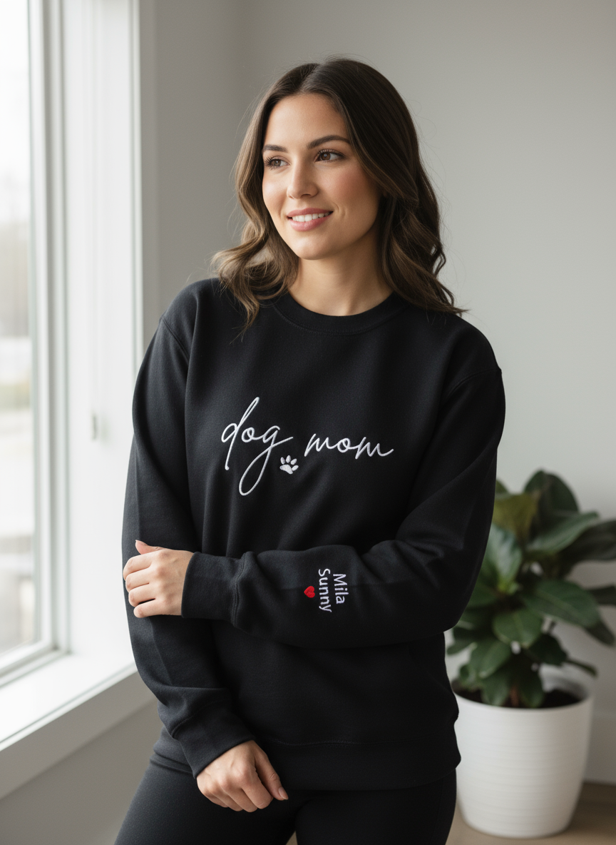 Dog Mom Embroidered Sweatshirts