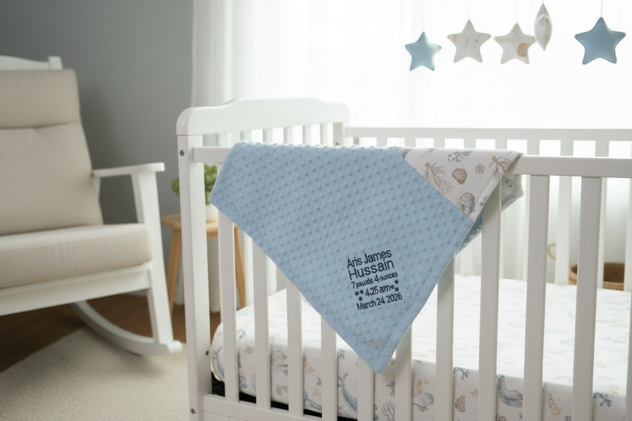 Personalized Baby Blanket with Name – Soft Ocean Theme Blanket | Custom Newborn Gift | Baby Boy Gift Canada