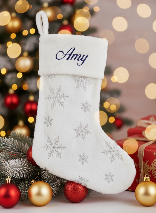 Personalized White Christmas Stockings – Custom Embroidered Family Stockings