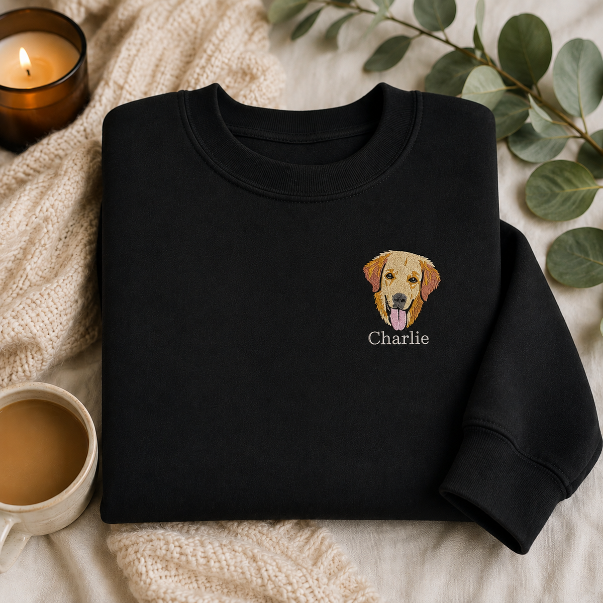 Custom Pet Portrait Embroidered Sweatshirt & Hoodie - Personalized Dog & Cat Portrait Gift