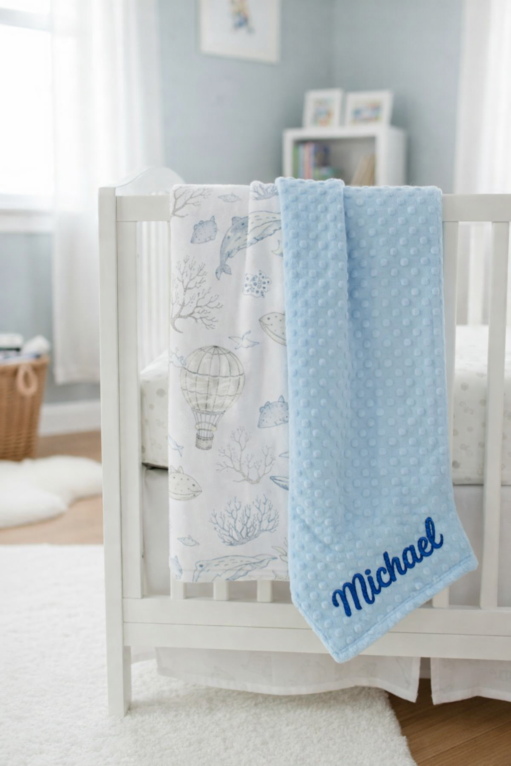 Personalized Baby Blanket with Name – Soft Ocean Theme Blanket | Custom Newborn Gift | Baby Boy Gift Canada