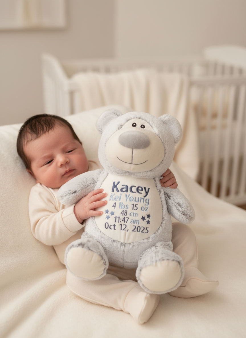 Personalized Teddy Bear with Embroidered Name – Custom Stuffed Animal Gift for Baby, Kids & Nursery Décor | Multiple Design Options