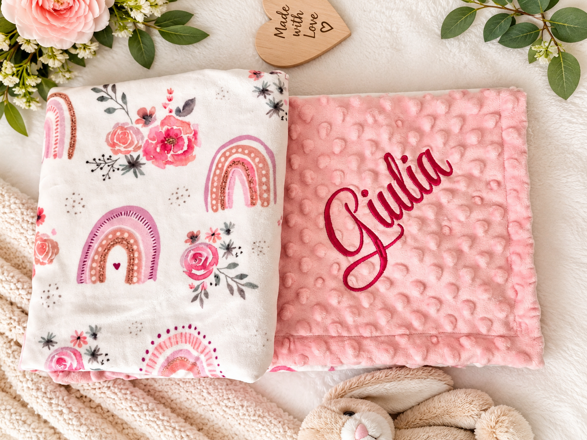 Peach Rainbow Floral Blanket - Size 30"X40"