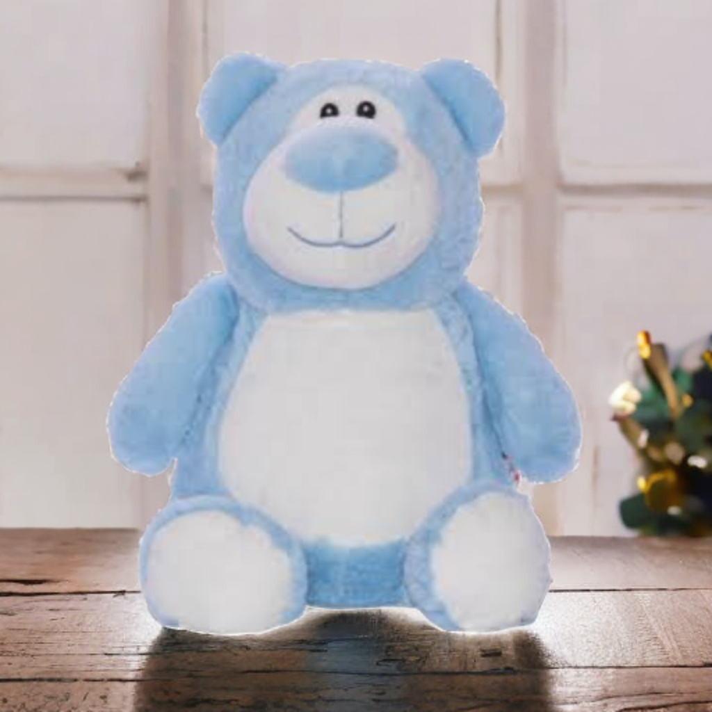 Personalized Blue Bear with Embroidered Name – Custom Stuffed Animal Gift for Baby Boy, Kids & Nursery Décor