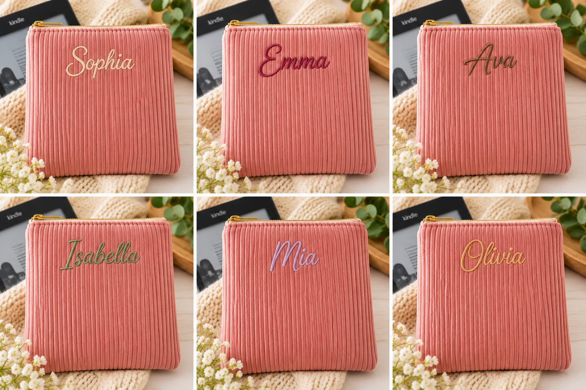 Personalized Handmade Kindle Sleeve, Embroidered Name Kindle Case, Padded Corduroy E-Reader Sleeve, Kobo Cover, Book Sleeve, Christmas Gift for Her