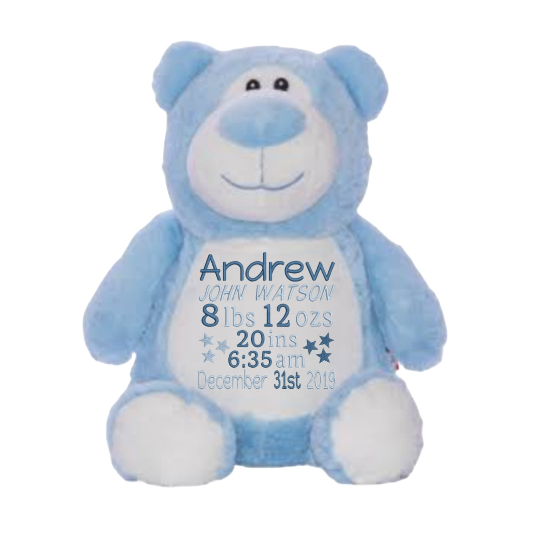 Personalized Blue Bear with Embroidered Name – Custom Stuffed Animal Gift for Baby Boy, Kids & Nursery Décor