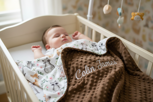 Personalized Woodland Theme Baby Blanket – Custom Embroidered Name Blanket for Boys and Girls
