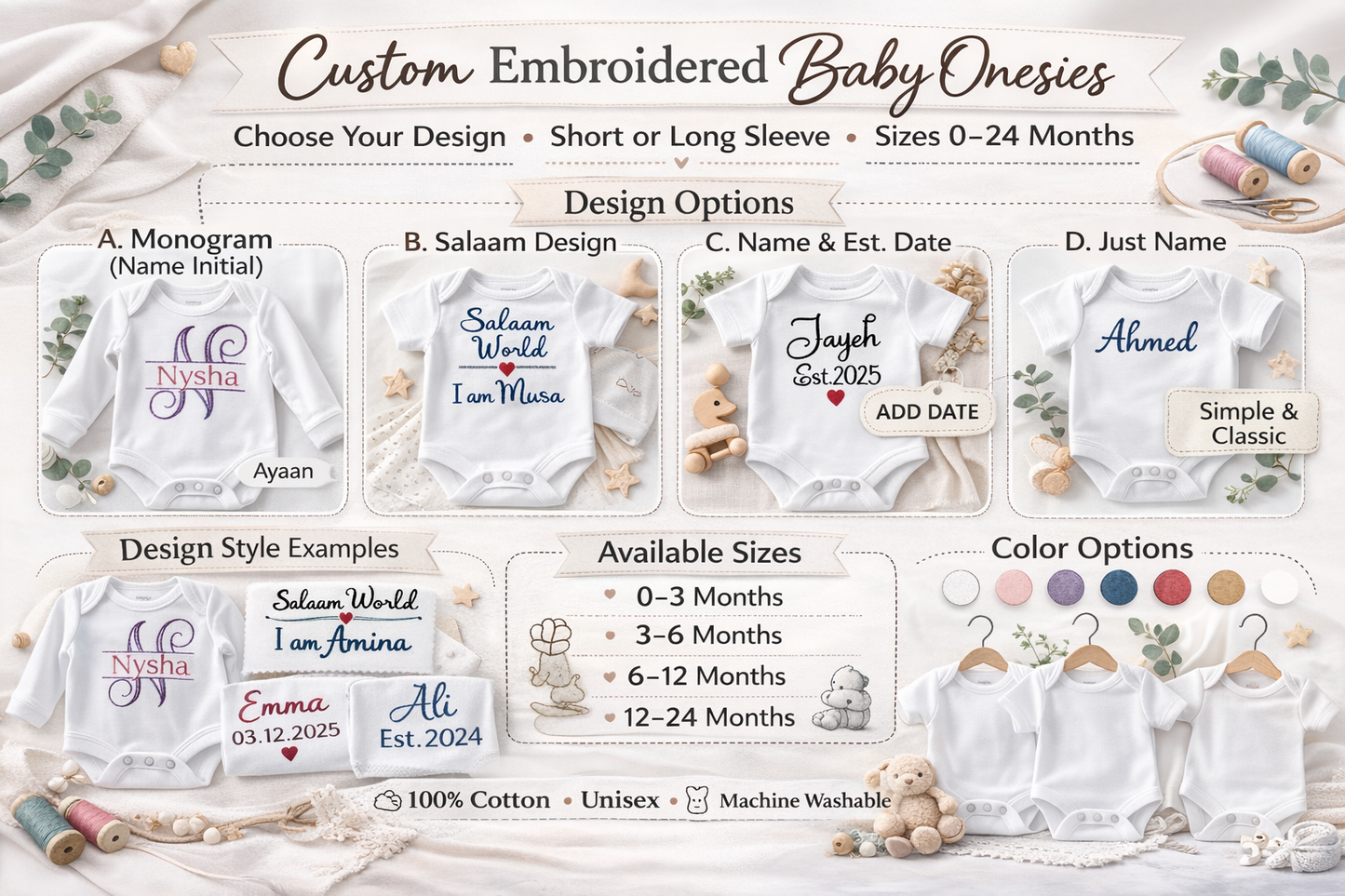 Personalized Baby Onesie | Custom Name & Date Embroidery