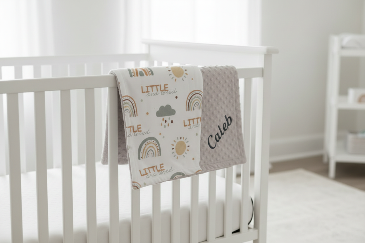Personalized Baby Blanket with Name – Little & Loved Rainbow Theme | Gender Neutral Newborn Gift | Baby Gift Canada
