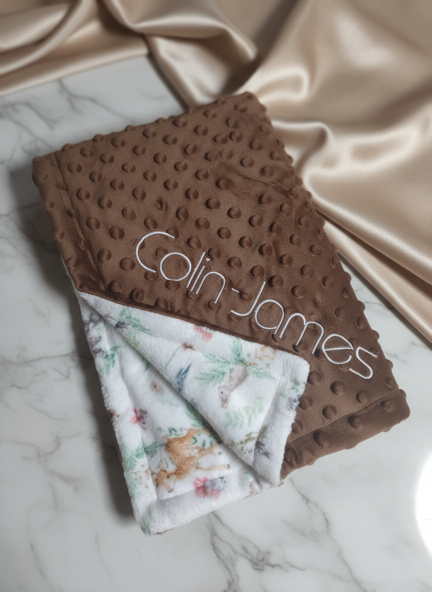 Personalized Woodland Theme Baby Blanket – Custom Embroidered Name Blanket for Boys and Girls