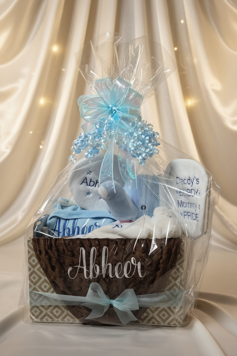 Personalized Baby Gift Basket | Custom Baby Shower Gift | Baby Boy, Baby Girl or Gender Neutral Gift Box