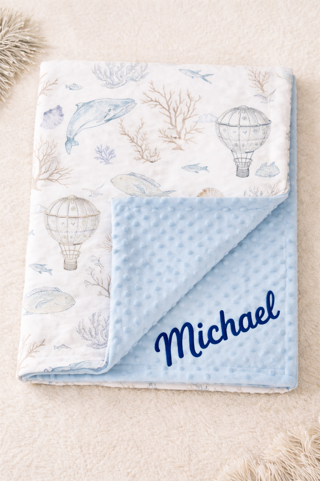 Personalized Baby Blanket with Name – Soft Ocean Theme Blanket | Custom Newborn Gift | Baby Boy Gift Canada