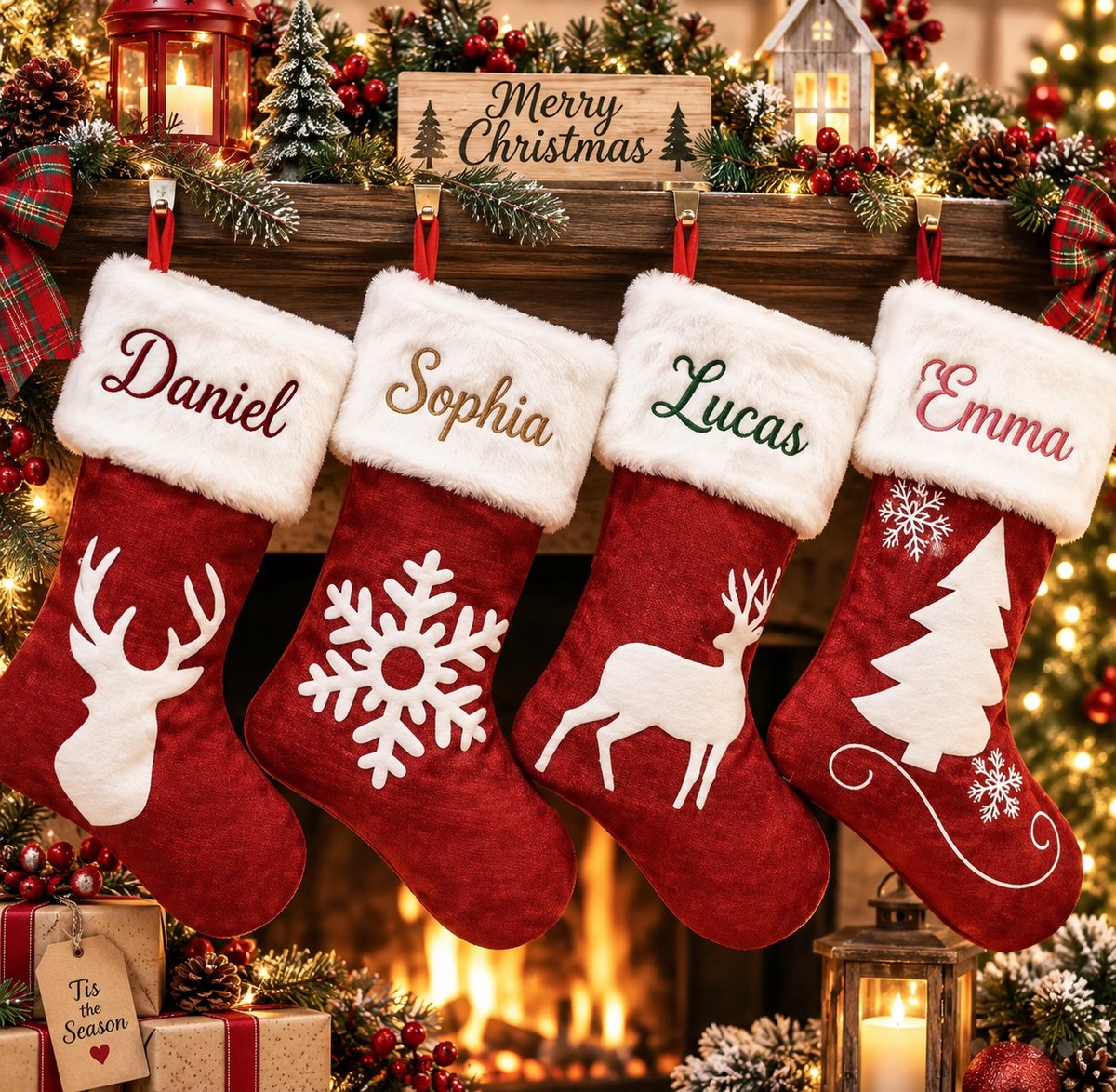 Personalized Christmas Stockings, Custom Embroidered Designs & Sets