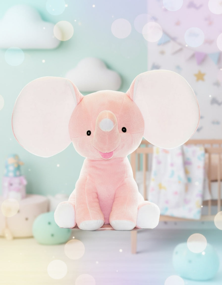 Personalized Pink Elephant with Birth Stats – Custom Embroidered Baby Girl Keepsake Gift