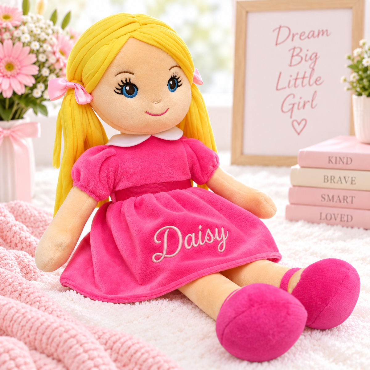 Personalized Rag Doll for Girls – Custom Embroidered Name Doll | 16”