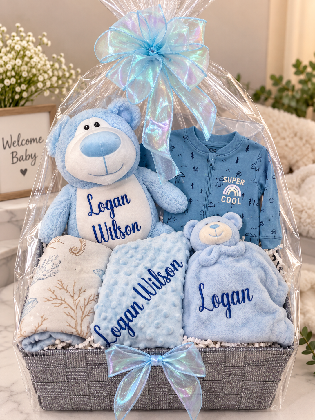 Personalized Baby Gift Basket | Custom Baby Shower Gift | Baby Boy, Baby Girl or Gender Neutral Gift Box