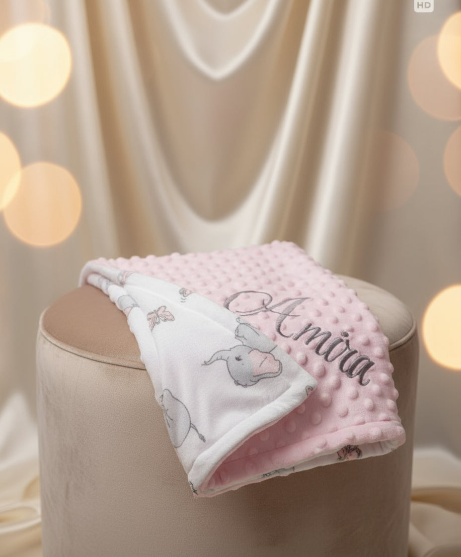 Pink Baby Elephant Minky Blanket - Size 30"X40"