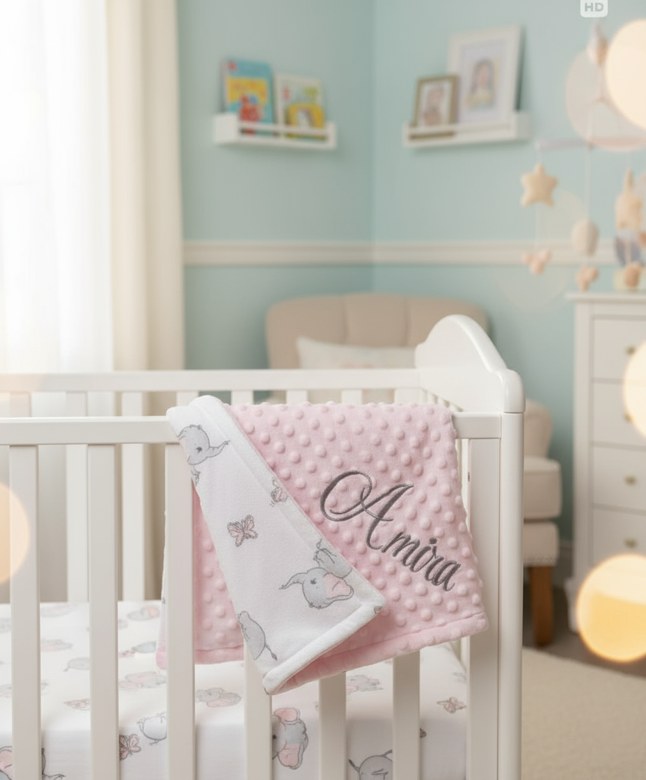 Pink Baby Elephant Minky Blanket - Size 30"X40"