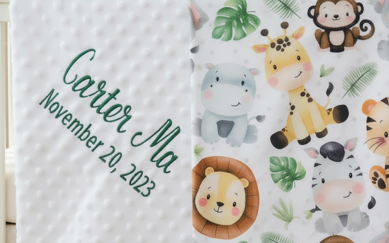 Safari Animal Minky Blanket - Size 30"X40"