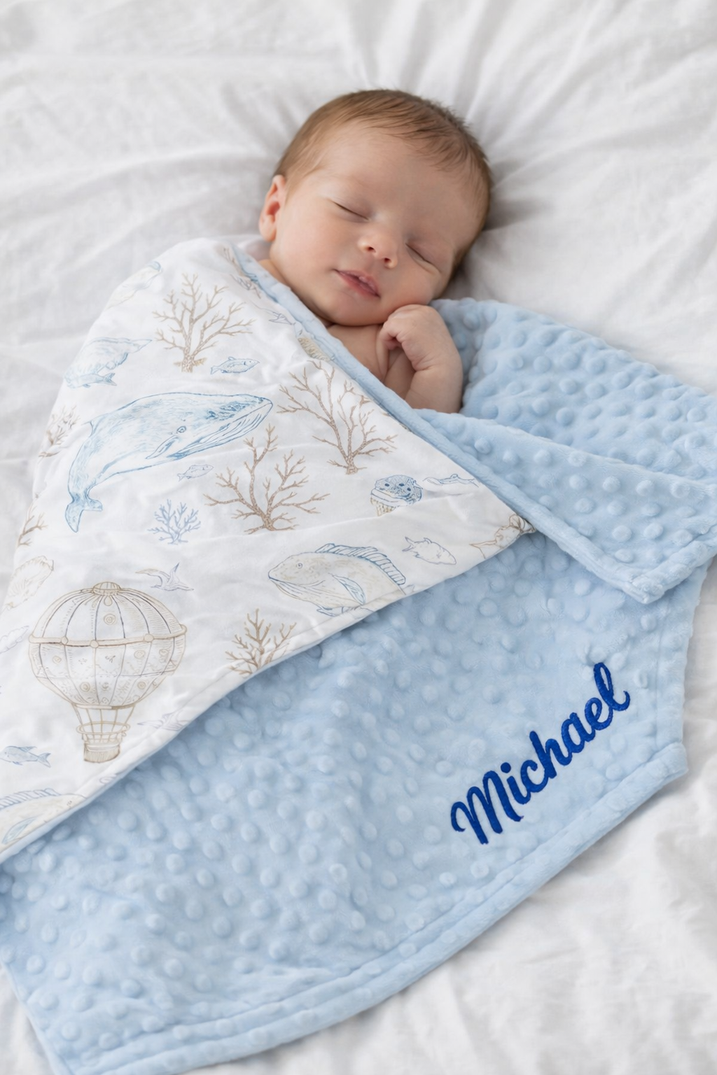 Personalized Baby Blanket with Name – Soft Ocean Theme Blanket | Custom Newborn Gift | Baby Boy Gift Canada