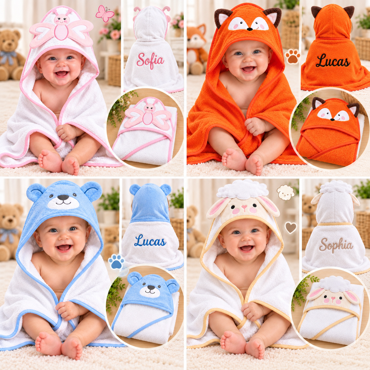 Personalized 100% Organic Cotton Baby Hooded Towel – Custom Embroidered Name | Baby Shower & Newborn Gift