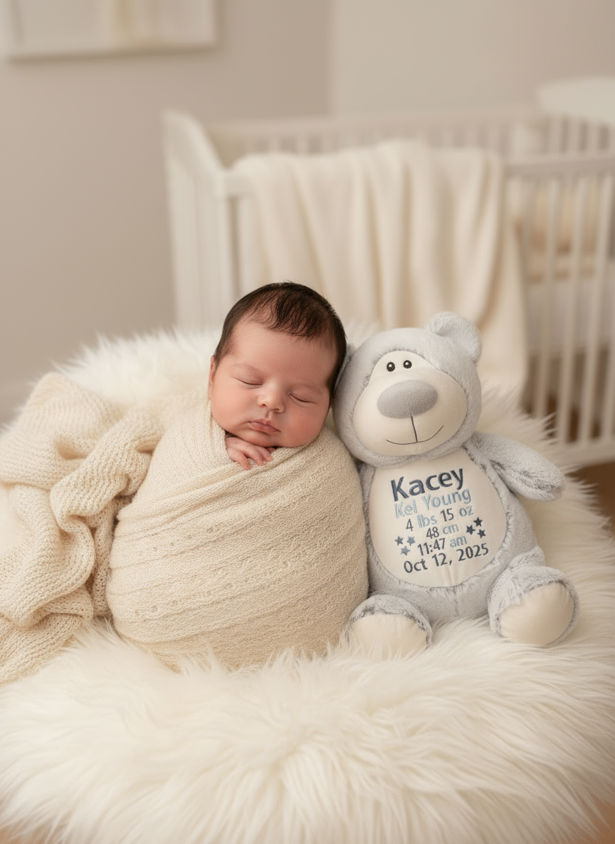 Personalized Teddy Bear with Embroidered Name – Custom Stuffed Animal Gift for Baby, Kids & Nursery Décor | Multiple Design Options