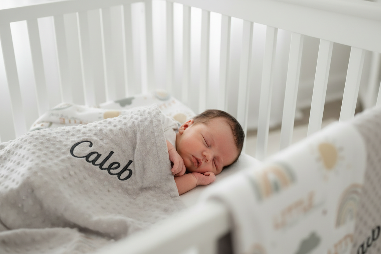 Personalized Baby Blanket with Name – Little & Loved Rainbow Theme | Gender Neutral Newborn Gift | Baby Gift Canada