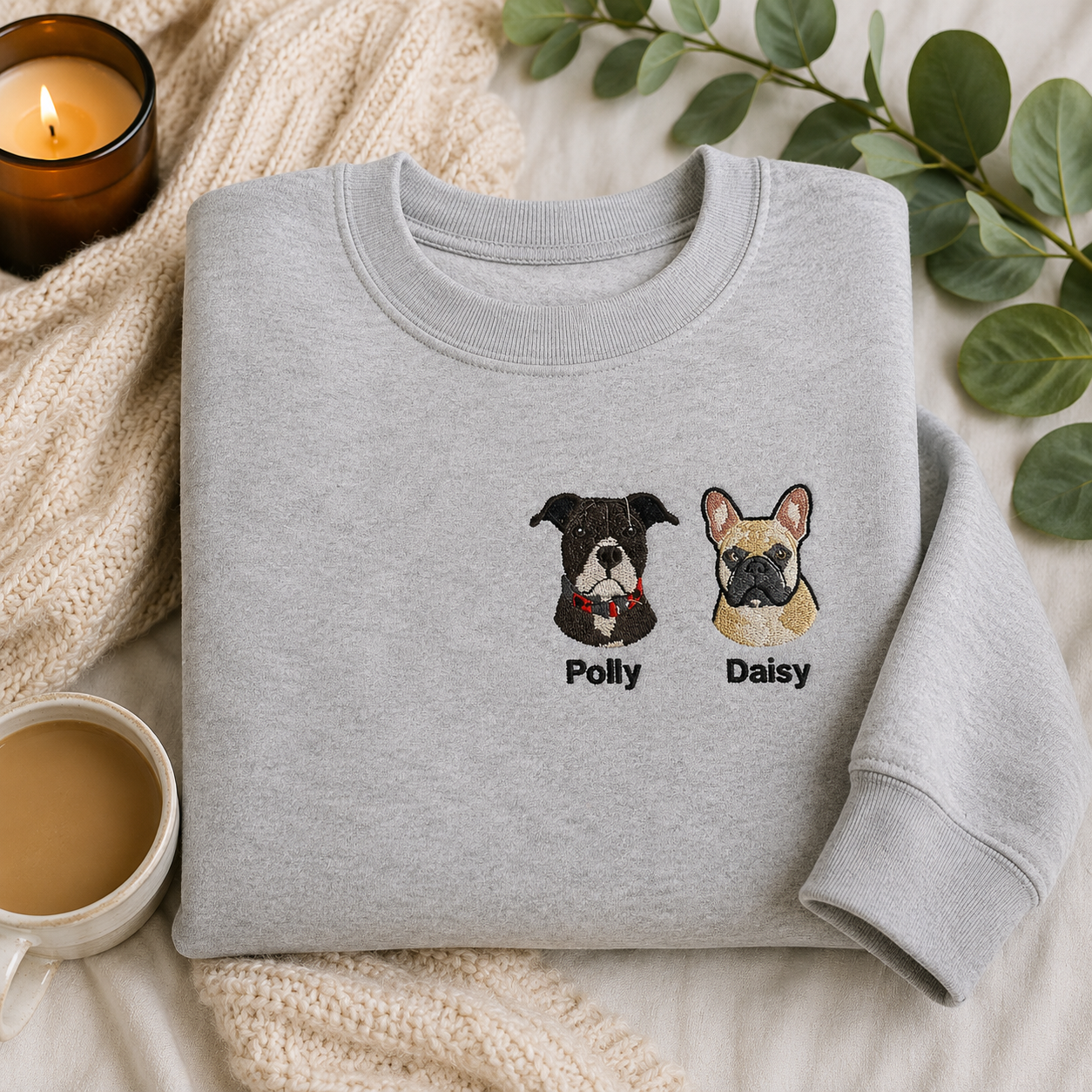 Custom Pet Portrait Embroidered Sweatshirt & Hoodie - Personalized Dog & Cat Portrait Gift